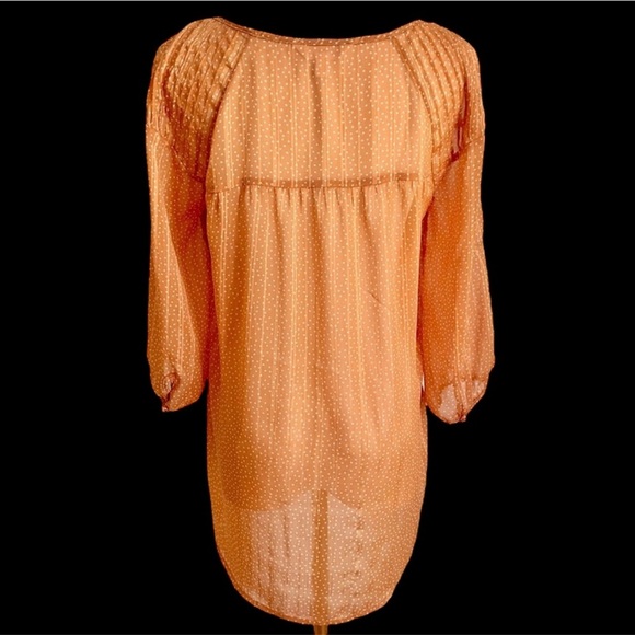 NWOT- Lauren Conrad Women's Orange w/Wht Polka Dot Sheer Top - Picture 2 of 3